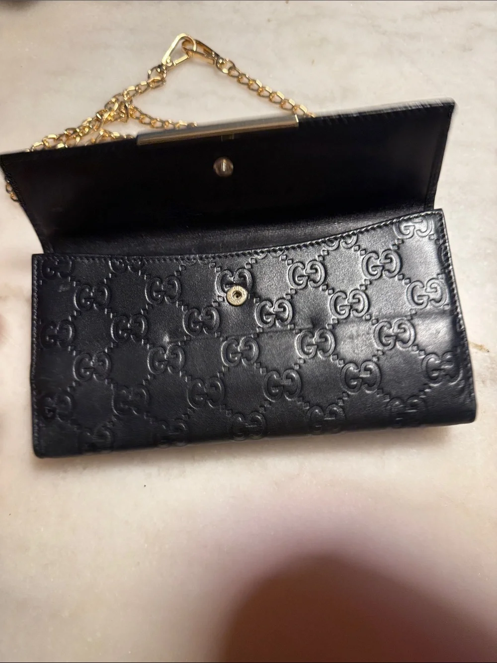 Gucci Black Embossed Leather Chain Crossbody with Gold Hardware - Picture 3 of 3